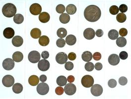 50db-os külföldi érmetétel műanyag berakólapon, közte NSZK, Olaszország, Ausztria, USA, stb. T:vegye...