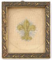 cca 1930 Hímzett cserkész jelvény, üvegezett keretben, 11x9 cm