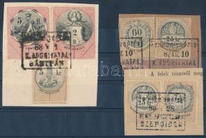 1880 Illetékbélyeg sor 5+2ft és más címletei kivágásokon 7 db