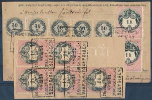 1880 1Ft 7x +50kr 6x illetékbélyegek kivágásokon