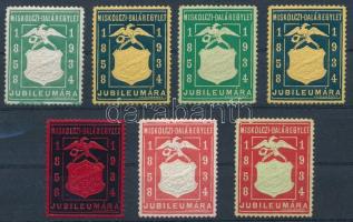 1934 Miskolczi Daláregyesület Jubileumára 7 db klf dombornyomású levélzáró