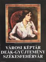 1988 Városi Képtár Deák-gyűjtemény, Székesfehérvár, Tihanyi Lajos festményével illusztrált, plakát, ofszet, papír, Franklin Nyomda, lapszéli apró szakadással, 70x50 cm