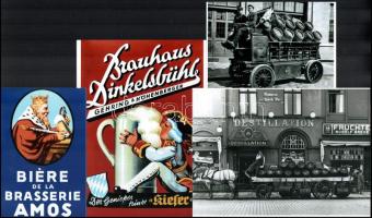 cca 1910 Söröskocsik és sörreklámok, 4 db modern nagyítás, jelzés nélkül, 21x15 cm és 10x15 cm