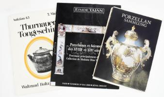 Porcelánok gyűjtésével kapcsolatos 3 darab könyv és katalógus, német és francia nyelven.