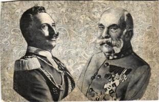 I. Ferenc József és II. Vilmos császár. Klopfer kiadása / Wilhelm II and Franz Joseph, WWI Viribus Unitis propaganda (vágott / cut)