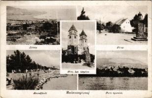 Badacsonytomaj, látkép, strandfürdő, Fő tér, parti nyaralók, római katolikus templom (EB)