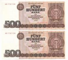 NDK 1985. 500M (2x) kiadatlan, sorszámkövetők "AB 7781138 - AB 7781139" T:AU GDR 1985. 500 Mark (2x) unissued, consecutive serials "AB 7781138 - AB 7781139" C:AU Krause P#33