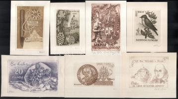 Klf. alkotók (Dániel Viktor, Kékesi László, László Anna stb.): 10 db ex libris és kisgrafika. Klf. technikák, papír, mindegyik jelzett, klf. méretekben,