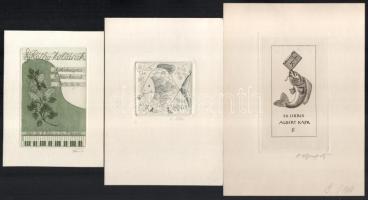 Klf. alkotók (Dániel Viktor, Kékesi László, László Anna stb.): 10 db ex libris és kisgrafika. Klf. t...