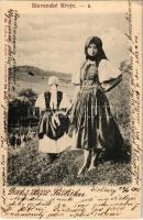 1903 Pónik, Pojnik; Znice v Ponikách (Zvolen). P. Sochán, Slovenské kroje 5. / Szlovák lányok Pónikról (Pojnik) / Slovakian girls from Poniky, folklore (EK)