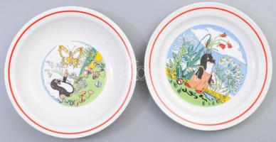 Zsolnay kis vakond mintás reggeliző szett 2 tányérja, jelzett, kopással, d: 19 cm