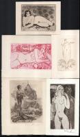 Klf. alkotók: 10 db erotikus ex libris és kisgrafika. Klf. technikák, papír, részben jelzett. Klf. méretek.