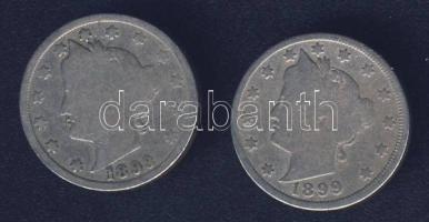 USA 1899. 5c (2x) "Liberty" T:3/4+,4
