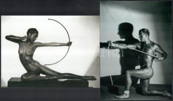 cca 1936 ,,Párbaj", szolidan erotikus felvételek, 2 db modern nagyítás, jelzés nélkül, eltérő forrásokból származó képek találkozása ebben a tételben, 15x21 cm és 21x15 cm