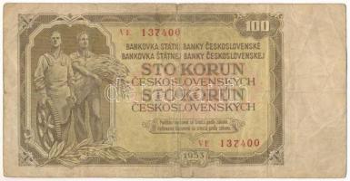 Csehszlovákia 1953. 100K "VE 137400" T:F,VG Czechoslovakia 1953. 100 Korun "VE 137400" C:F,VG Krause P#86