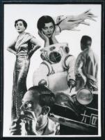 cca 1930-as 1940-es évek, ismeretlen kollázs/montázs készítő művész alkotásának későbbi prezentációja, miniatűr fotón, ezüstzselatinos fotópapíron, 5x3,8 cm