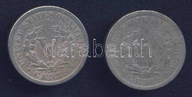 USA 1899. 5c (2x) "Liberty" T:3/4+,4