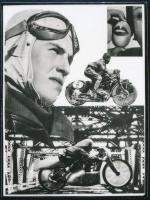 cca 1930-as 1940-es évek, ismeretlen kollázs/montázs készítő művész alkotásának későbbi prezentációja (Motoros), miniatűr fotón, ezüstzselatinos fotópapíron, 5,2x3,8 cm