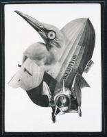 cca 1930-as 1940-es évek, ismeretlen kollázs/montázs készítő művész alkotásának későbbi prezentációja (Madár-léghajó), miniatűr fotón, ezüstzselatinos fotópapíron, 4,9x3,7 cm