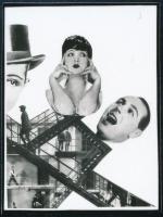 cca 1930-as 1940-es évek, ismeretlen kollázs/montázs készítő művész alkotásának későbbi prezentációja (könyöklő portré), miniatűr fotón, ezüstzselatinos fotópapíron, 5x3,8 cm