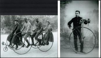 cca 1910 Egykerekű és ötkerekű kerékpár, 2 db modern nagyítás, jelzés nélkül, 24x18 cm és 18x24 cm