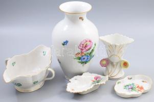 Meissen 5 darab klf tárgy: váza, ékszeres edény, szószos edény. 2. oszt. jelzéssel, kopással, m: 23 cm alatt