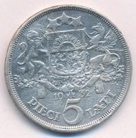 Lettország 1932. 5L Ag T:F ph. Latvia 1932. 5 Lati Ag C:F edge error Krause KM# 9