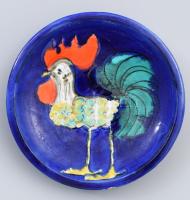 Kondor Éva (1938-): Kakasmintás dísztál, mázhibával, jelzett, d: 19cm