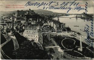 1911 Budapest I. Tabán, Döbrentei tér, kilátás a Gellért-hegyről, Keller Ignác üzlete, Tabáni bor és sörcsarnok, Czigler-féle sarok palota (EK)