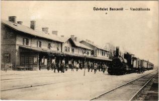 Barcs, vasútállomás, gőzmozdony, vonat. S. A. kiadása (Rb)