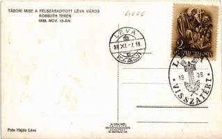 1938 Léva, Levice; bevonulás, tábori mise a felszabadított Léva város Kossuth terén, Országzászló. F...