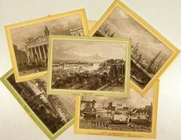 17db XIX. századi rézmetszet reprodukció európai városokról, szép állapotban