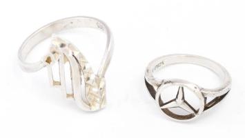 2 darab áttört ezüst (Ag) gyűrű, egyik Mercedes jellel, m: 48,59, 5,1g