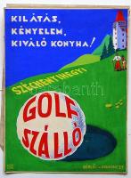 cca 1930 Széchényi hegyi Golf-szálló reklámplakát-terv Karcag jelzéssel, akvarell-papír 18x24 cm