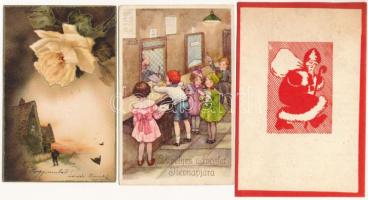 8 db RÉGI karácsonyi, újévi, névnapi üdvözlőlap / 8 pre-1945 greeting art postcards