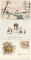 8 db RÉGI karácsonyi, újévi, névnapi üdvözlőlap / 8 pre-1945 greeting art postcards