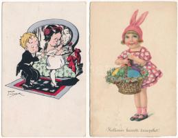 8 db RÉGI karácsonyi, újévi, névnapi üdvözlőlap / 8 pre-1945 greeting art postcards