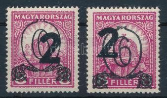 1932 2 db Kisegítő bélyeg durván elcsúszott számjeggyel