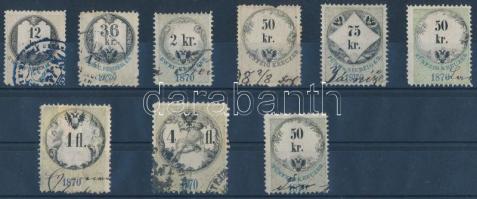 1870 Ausztria / Osztrák illetékbélyeg sor gyűjtemény, nagy címletekkel 9 db / Austrian document stamps