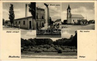 1938 Mezőberény, Alföldi szövőgyár, Hősök szobra, református templom, Népliget. Vitéz Lánczi János dohányáruda kiadása (ragasztónyomok / glue marks)