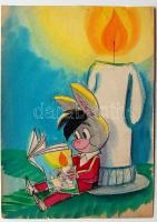 1968 Ruszkay György (1924-1998): Füles címlapterv, vegyes technika-papír, 21x30 cm (felső részén szakadás)