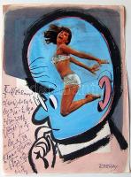 1968 Ruszkay György (1924-1998): Füles címlapterv, vegyes technika-papír, 28x36 cm