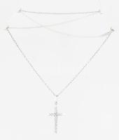 Ezüst (Ag) anker nyaklánc, bordázott kereszt medállal, jelzett, h: 42 cm, 2,5g