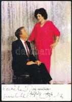 Vámosi János (1925-1997) - Záray Márta (1926-2001) énekespár autográf dedikációja őket ábrázoló nyomtatványon, 15x10,5 cm