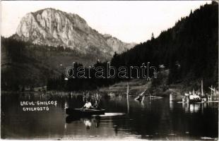 1940 Gyilkos-tó, Ghilcos, Lacul Rosu; csónak / boat in the lake. photo + "1940 Csíkszereda visszatért" So. Stpl (EK)