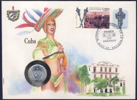 Kuba 1972. 20c érmés borítékon előlapi kubai bélyeggel + hátlapi elsőnapi bélyegzős ENSZ bélyeggel, ismertetővel T:1