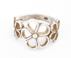 Ezüst (Ag) áttört virágmintás gyűrű, jelzett, m: 54, 4,6g