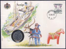 Svédország 1988. 1K érmés, bélyeges borítékon + hátlapon elsőnapi bélyegzős ENSZ bélyegekkel, ismertetővel T:1