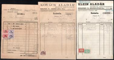 1947-1948 Ásványvíz, gyógyvíz témájú fejléces számlák, 3 db, számlailleték bélyegekkel