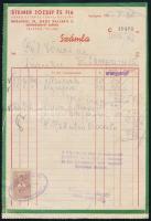 1939 Steiner József és Fia Keksz-, Ostya- és Csokoládégyár fejléces számla, 2f okmánybélyeggel